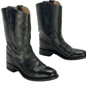 Old West Roper Black Leather Boots; 5.5D